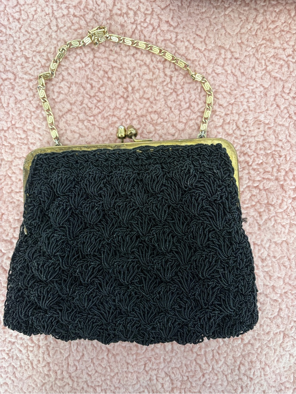 Vintage small Black Evening Bag with Gold Frame from Japan .